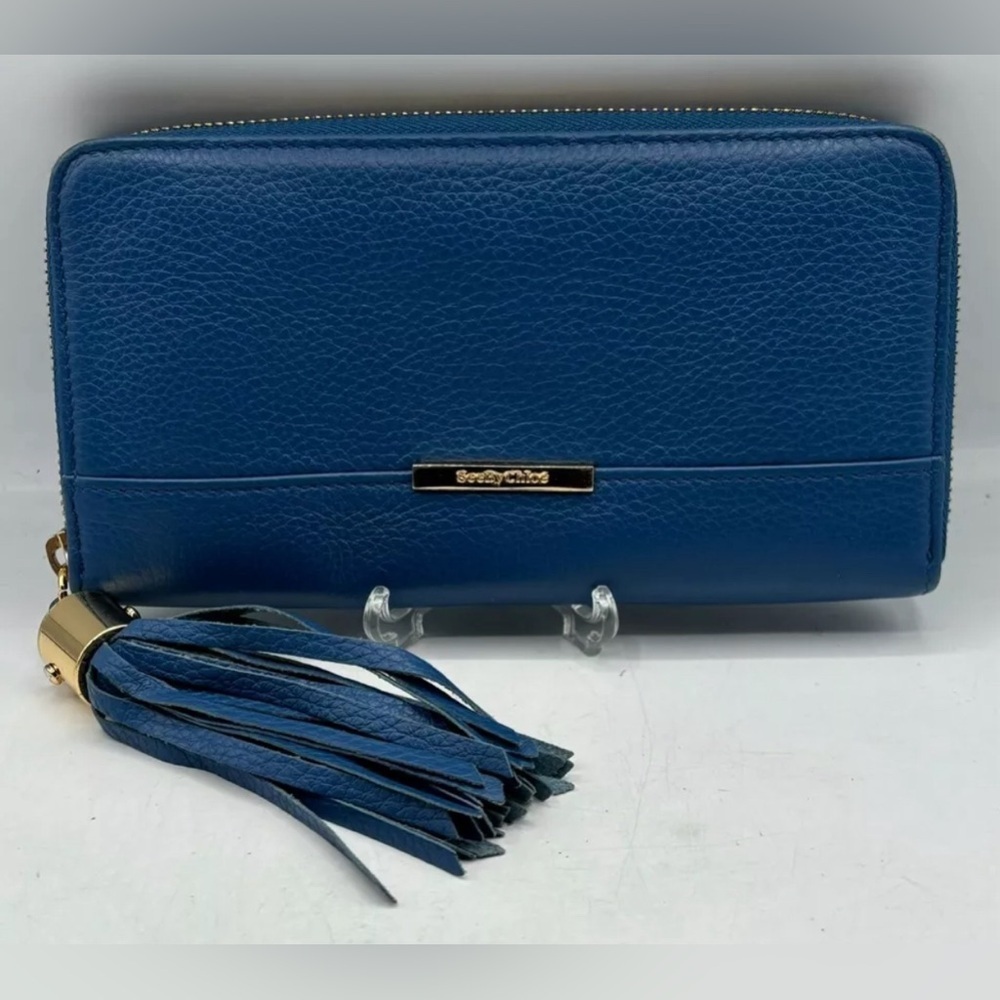 Auth SEE BY CHLOE Leather Long Wallet Blue with Tassel- EUC​​